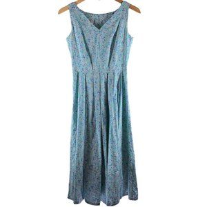 Vintage LAURA ASHLEY Blue Floral Cotton Midi Dress Size 4